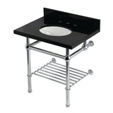 Templeton 30-Inch Black Granite Console Sink with Brass Legs and Shelf (8-Inch, 3-Hole)