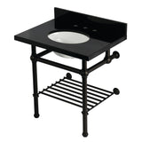 Templeton 30-Inch Black Granite Console Sink with Brass Legs and Shelf (8-Inch, 3-Hole)