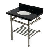 Templeton 30-Inch Black Granite Console Sink with Brass Legs and Shelf (8-Inch, 3-Hole)