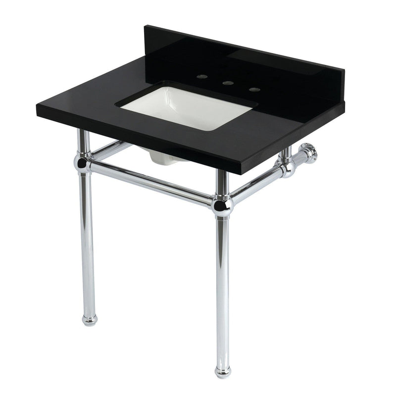 Templeton 30-Inch Black Granite Console Sink with Brass Legs (8-Inch, 3-Hole)