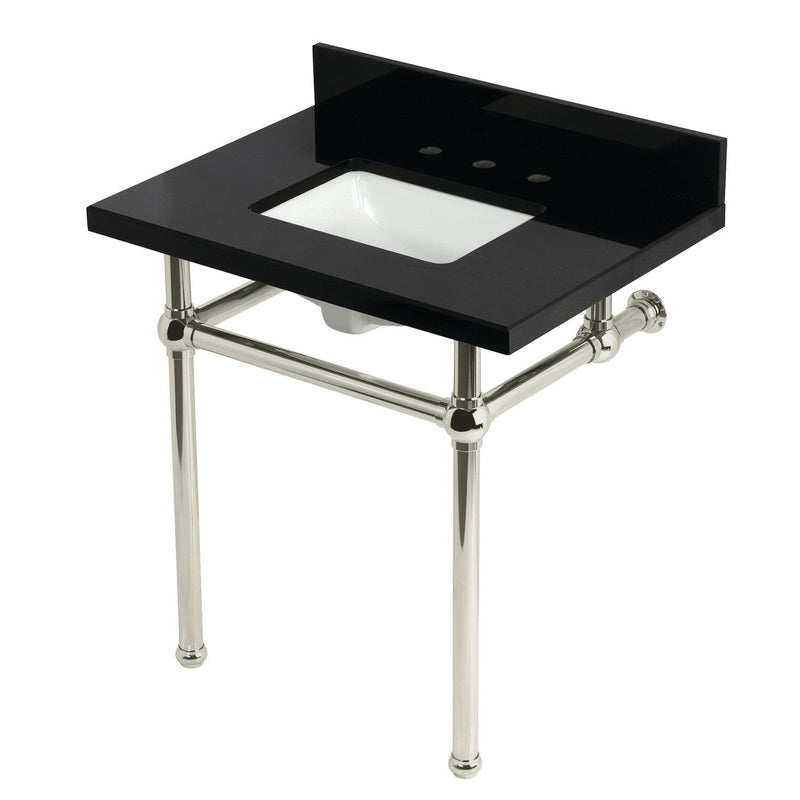 Templeton 30-Inch Black Granite Console Sink with Brass Legs (8-Inch, 3-Hole)