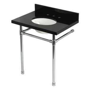 Dreyfuss 30-Inch Black Granite Console Sink with Stainless Steel Legs (8-Inch, 3-Hole)
