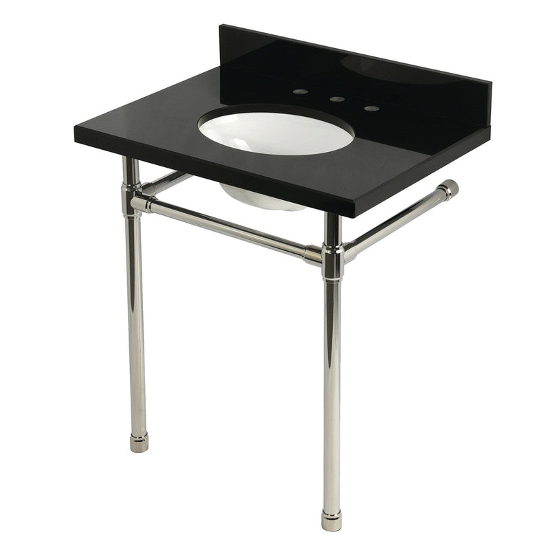 Dreyfuss 30-Inch Black Granite Console Sink with Stainless Steel Legs (8-Inch, 3-Hole)