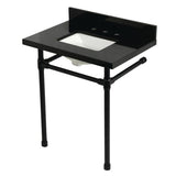 Dreyfuss 30-Inch Black Granite Console Sink with Stainless Steel Legs (8-Inch, 3-Hole)