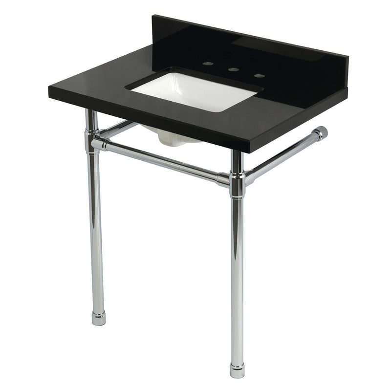 Dreyfuss 30-Inch Black Granite Console Sink with Stainless Steel Legs (8-Inch, 3-Hole)