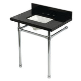 Dreyfuss 30-Inch Black Granite Console Sink with Stainless Steel Legs (8-Inch, 3-Hole)