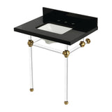 Templeton 30-Inch Black Granite Console Sink with Acrylic Legs (8-Inch, 3-Hole)