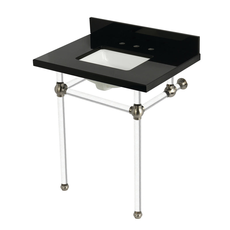 Templeton 30-Inch Black Granite Console Sink with Acrylic Legs (8-Inch, 3-Hole)