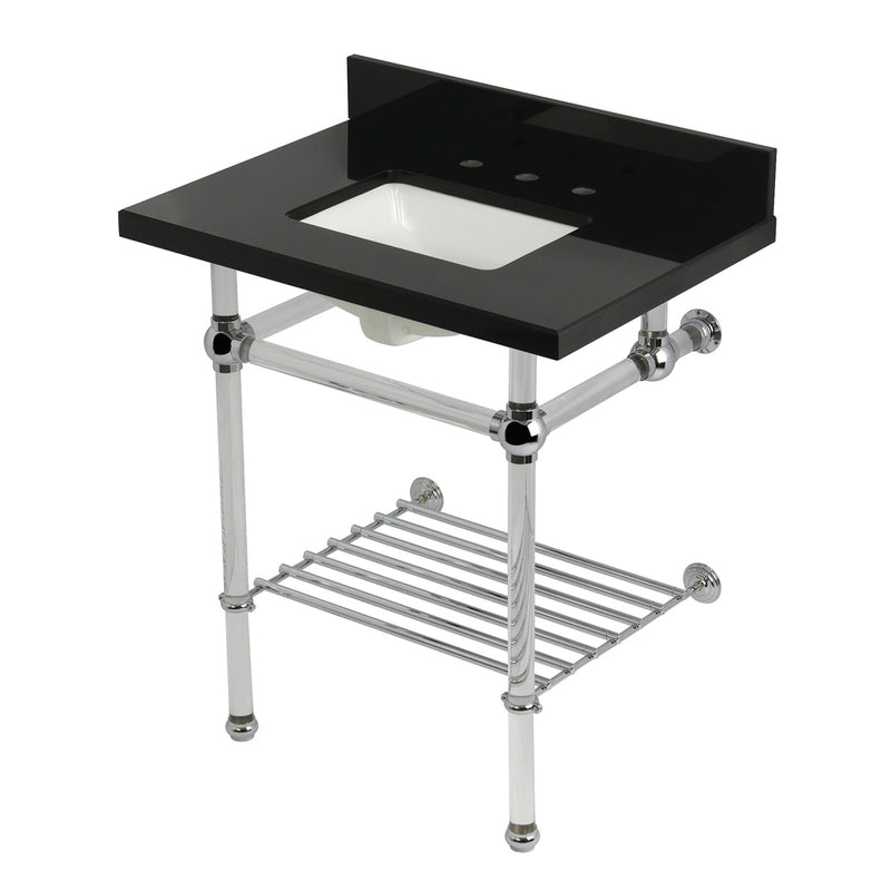 Templeton 30-Inch Black Granite Console Sink with Acrylic Legs and Shelf (8-Inch, 3-Hole)