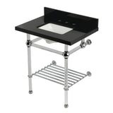 Templeton 30-Inch Black Granite Console Sink with Acrylic Legs and Shelf (8-Inch, 3-Hole)