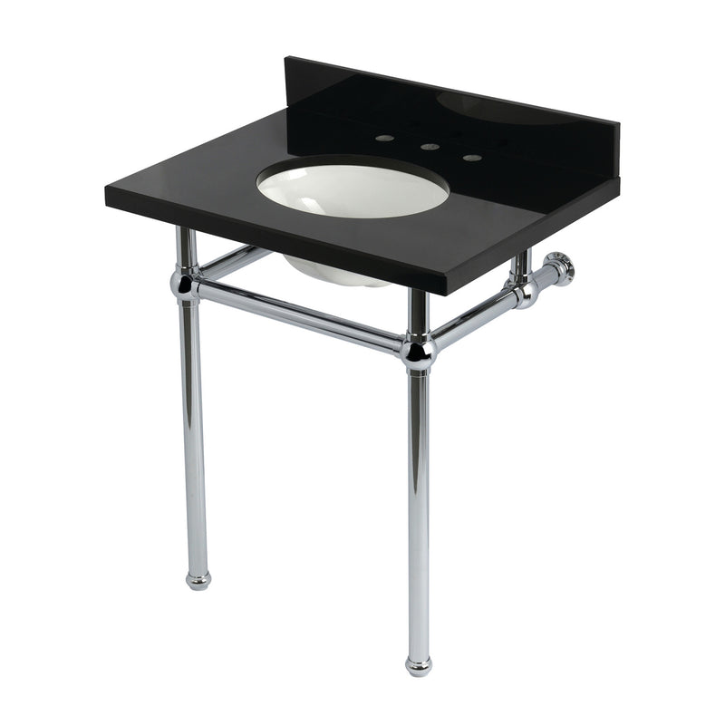 Templeton 30-Inch Black Granite Console Sink with Brass Legs (8-Inch, 3-Hole)