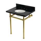 Templeton 30-Inch Black Granite Console Sink with Brass Legs (8-Inch, 3-Hole)