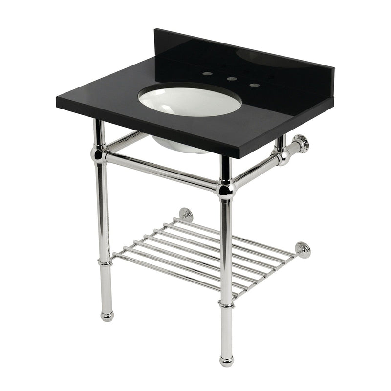 Templeton 30-Inch Black Granite Console Sink with Brass Legs and Shelf (8-Inch, 3-Hole)