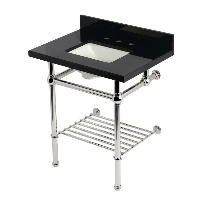 Templeton 30-Inch Black Granite Console Sink with Brass Legs and Shelf (8-Inch, 3-Hole)