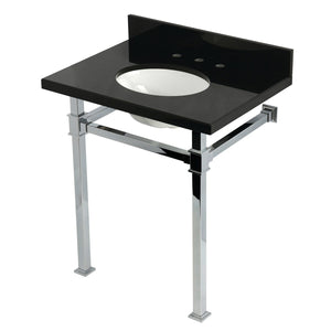 Monarch 30-Inch Black Granite Console Sink with Stainless Steel Legs