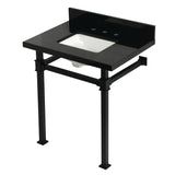 Monarch 30-Inch Black Granite Console Sink with Stainless Steel Legs (8-Inch, 3-Hole)