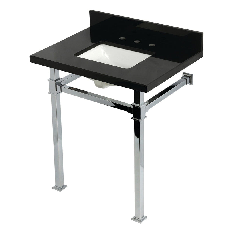 Monarch 30-Inch Black Granite Console Sink with Stainless Steel Legs (8-Inch, 3-Hole)