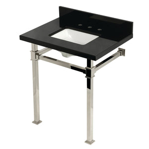 Monarch 30-Inch Black Granite Console Sink with Stainless Steel Legs
