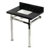 Monarch 30-Inch Black Granite Console Sink with Stainless Steel Legs (8-Inch, 3-Hole)