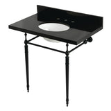 Edwardian 36-Inch Black Granite Console Sink with Brass Legs (8-Inch, 3-Hole)