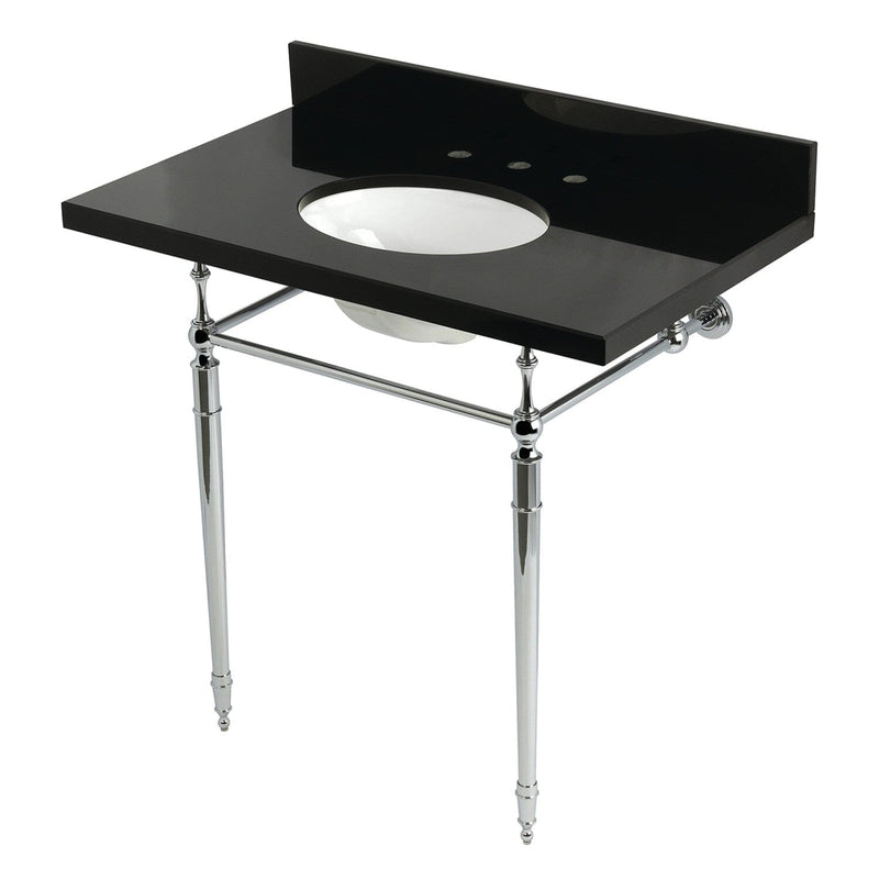 Edwardian 36-Inch Black Granite Console Sink with Brass Legs (8-Inch, 3-Hole)