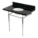 Edwardian 36-Inch Black Granite Console Sink with Brass Legs (8-Inch, 3-Hole)