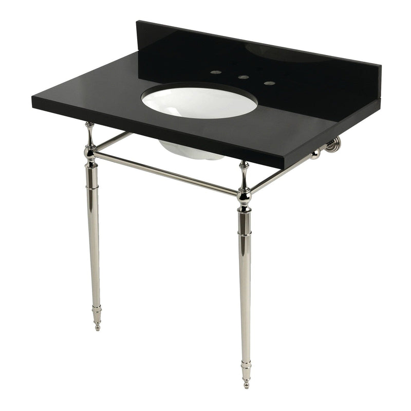 Edwardian 36-Inch Black Granite Console Sink with Brass Legs (8-Inch, 3-Hole)