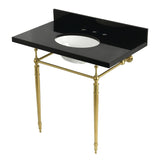 Edwardian 36-Inch Black Granite Console Sink with Brass Legs (8-Inch, 3-Hole)