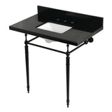 Edwardian 36-Inch Black Granite Console Sink with Brass Legs (8-Inch, 3-Hole)