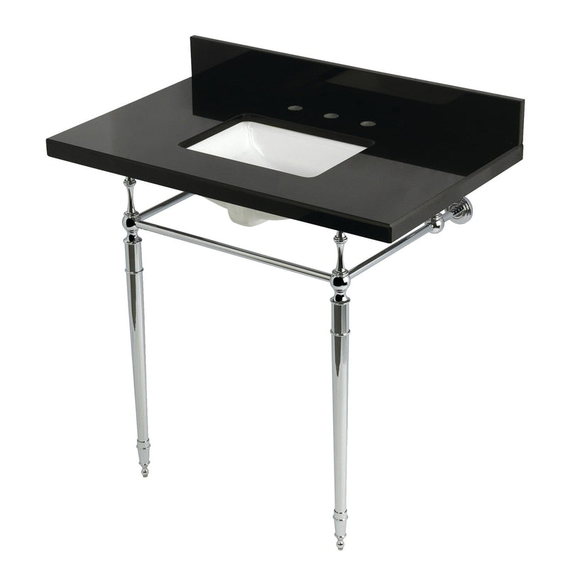 Edwardian 36-Inch Black Granite Console Sink with Brass Legs (8-Inch, 3-Hole)