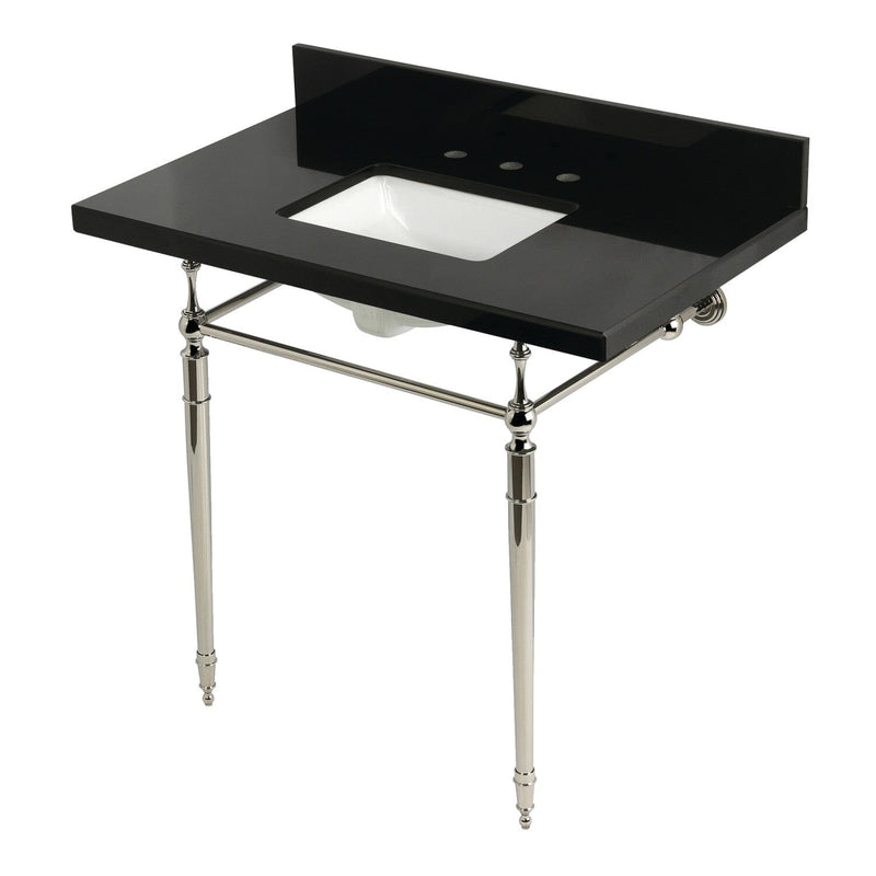 Edwardian 36-Inch Black Granite Console Sink with Brass Legs (8-Inch, 3-Hole)