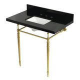 Edwardian 36-Inch Black Granite Console Sink with Brass Legs