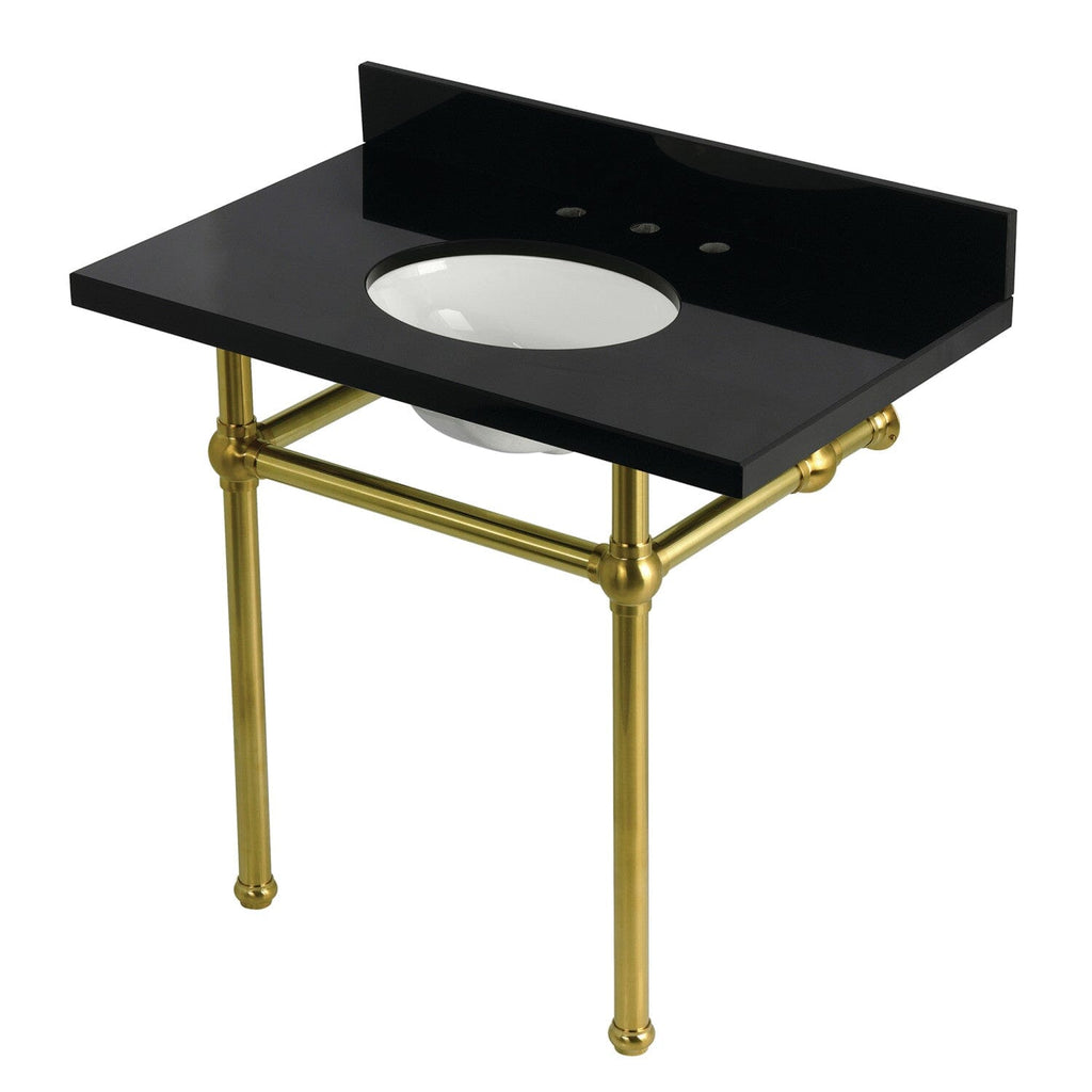 Templeton 36-Inch Black Granite Console Sink with Brass Legs