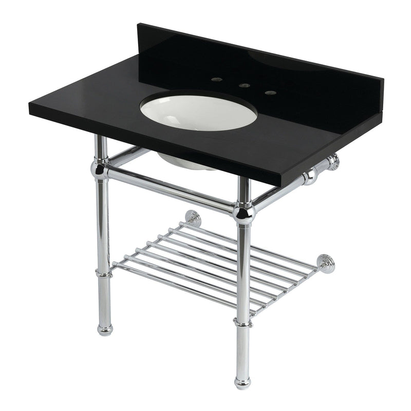 Templeton 36-Inch Black Granite Console Sink with Brass Legs and Shelf (8-Inch, 3-Hole)