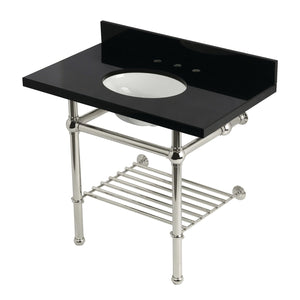 Templeton 36-Inch Black Granite Console Sink with Brass Legs and Shelf (8-Inch, 3-Hole)
