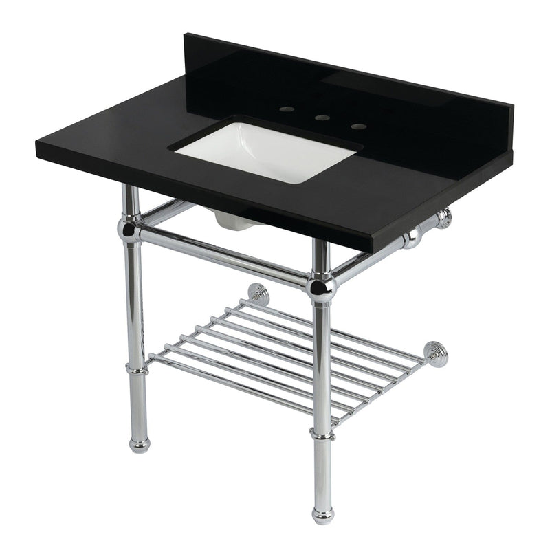 Templeton 36-Inch Black Granite Console Sink with Brass Legs and Shelf (8-Inch, 3-Hole)