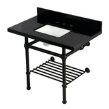 Templeton 36-Inch Black Granite Console Sink with Brass Legs and Shelf (8-Inch, 3-Hole)