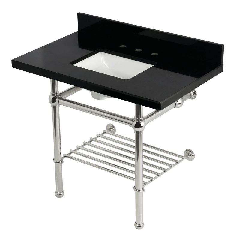 Templeton 36-Inch Black Granite Console Sink with Brass Legs and Shelf (8-Inch, 3-Hole)