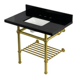 Templeton 36-Inch Black Granite Console Sink with Brass Legs and Shelf (8-Inch, 3-Hole)