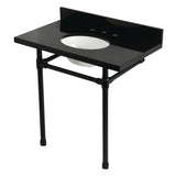 Dreyfuss 36-Inch Black Granite Console Sink with Stainless Steel Legs (8-Inch, 3-Hole)