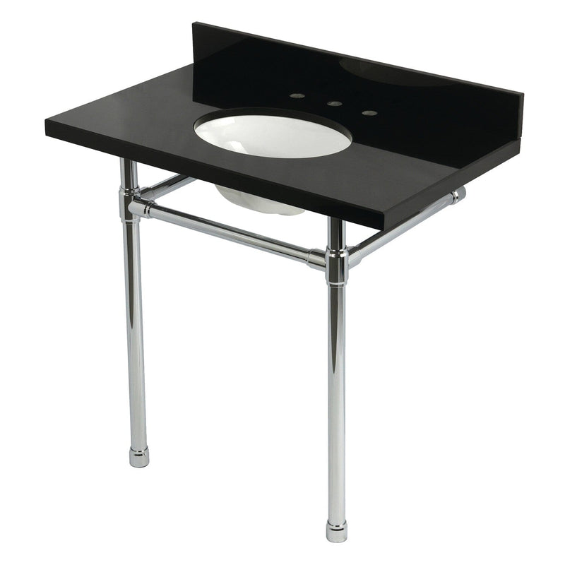 Dreyfuss 36-Inch Black Granite Console Sink with Stainless Steel Legs (8-Inch, 3-Hole)