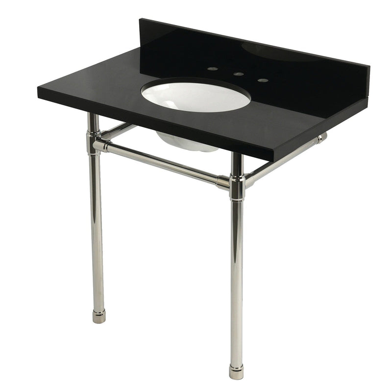 Dreyfuss 36-Inch Black Granite Console Sink with Stainless Steel Legs (8-Inch, 3-Hole)