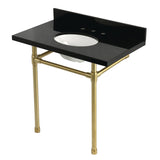 Dreyfuss 36-Inch Black Granite Console Sink with Stainless Steel Legs (8-Inch, 3-Hole)