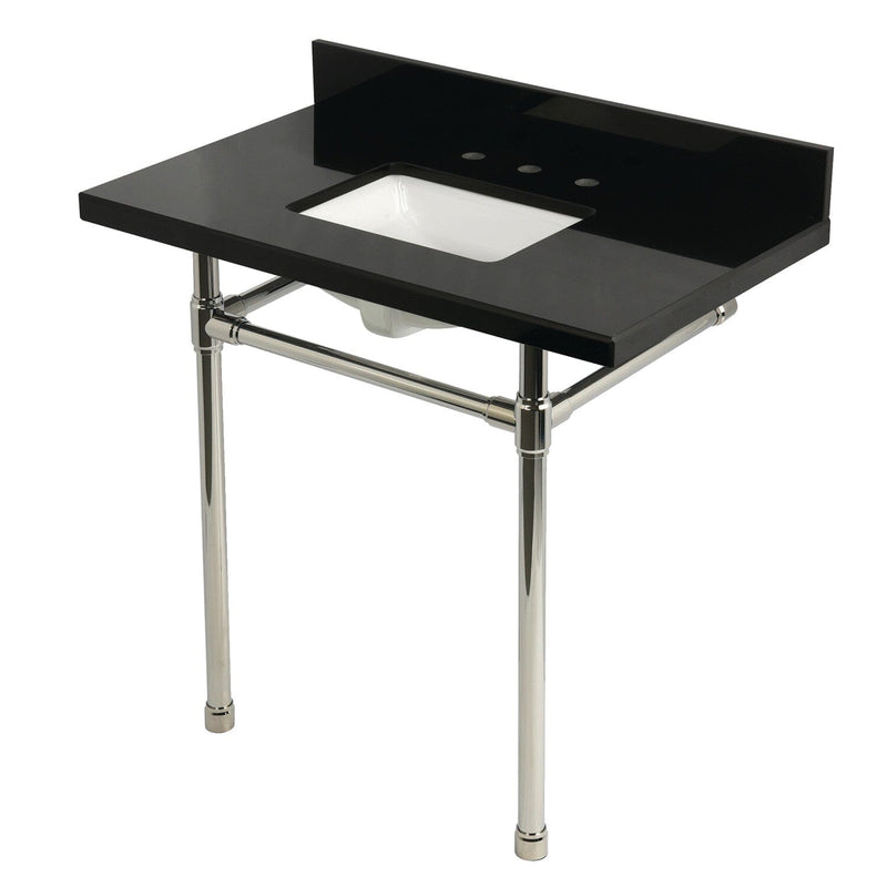 Dreyfuss 36-Inch Black Granite Console Sink with Stainless Steel Legs (8-Inch, 3-Hole)