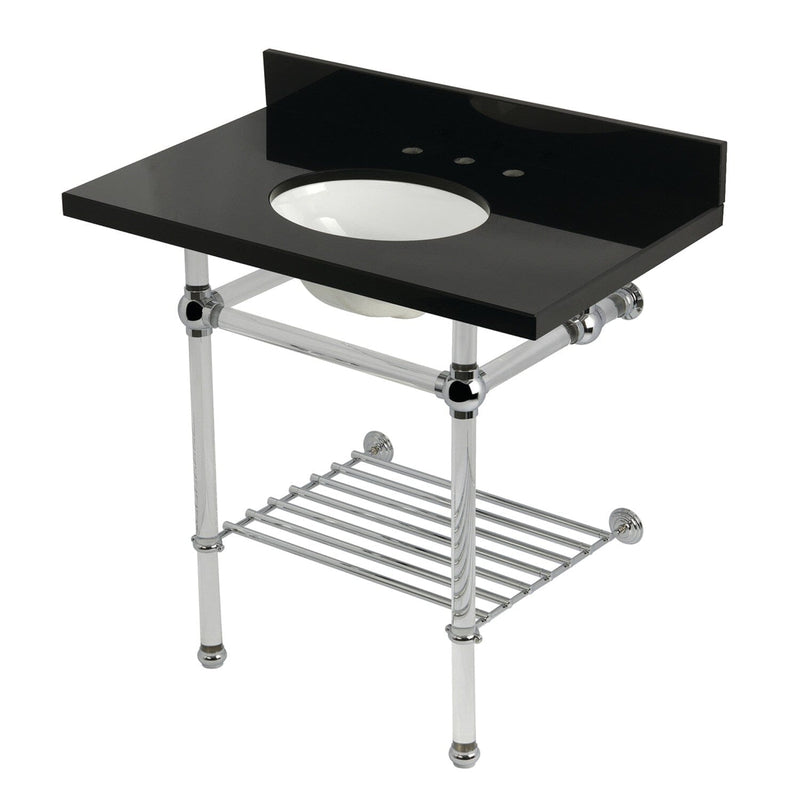 Templeton 36-Inch Black Granite Console Sink with Acrylic Legs and Shelf (8-Inch, 3-Hole)