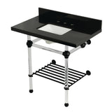 Templeton 36-Inch Black Granite Console Sink with Acrylic Legs and Shelf (8-Inch, 3-Hole)