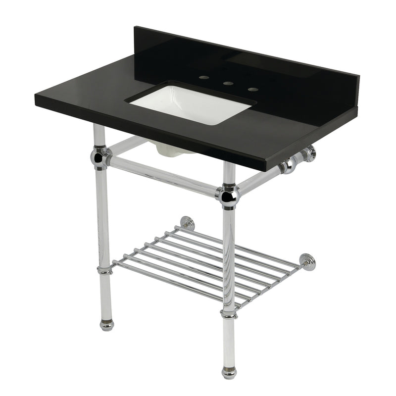 Templeton 36-Inch Black Granite Console Sink with Acrylic Legs and Shelf (8-Inch, 3-Hole)