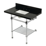 Templeton 36-Inch Black Granite Console Sink with Acrylic Legs and Shelf (8-Inch, 3-Hole)