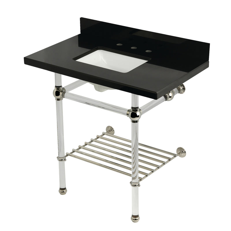 Templeton 36-Inch Black Granite Console Sink with Acrylic Legs and Shelf (8-Inch, 3-Hole)