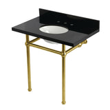 Templeton 36-Inch Black Granite Console Sink with Brass Legs (8-Inch, 3-Hole)